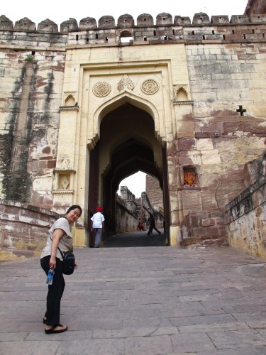 My friend Emy on uphill climb towards one of the formidable Gates. 